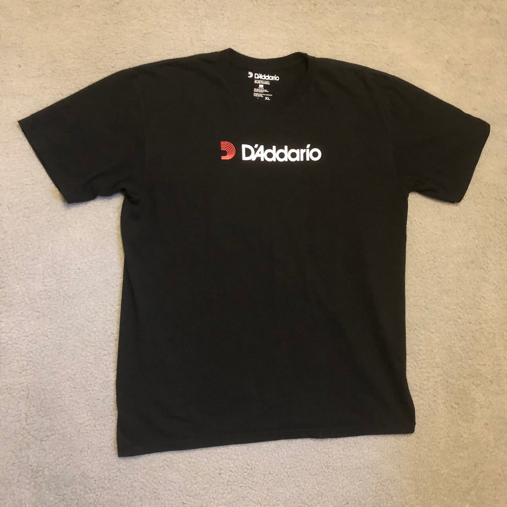 D'Addario Guitar Strings Shirt Mens XL Black Logo Tee Sustainu USA Made XL